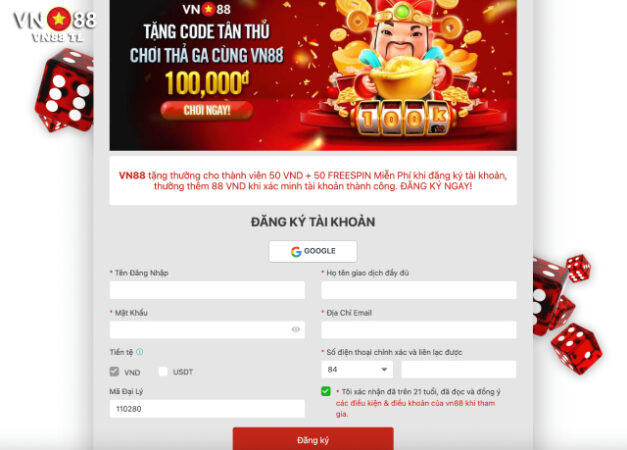 Nhập đầy đủ thông tin đăng ký VN88